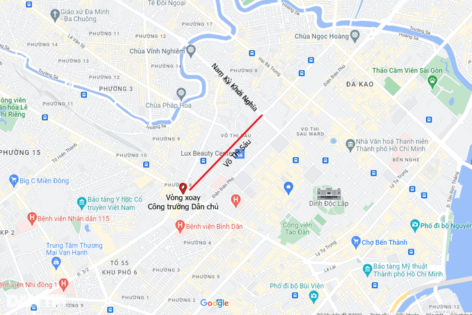 Đoạn đường Võ Thị Sáu (quận 3, TPHCM) cấm sơ mi rơ moóc lưu thông từ ngày 5/11 (Ảnh: Google Maps). Đoạn đường Võ Thị Sáu (quận 3, TPHCM) cấm sơ mi rơ moóc lưu thông từ ngày 5/11 (Ảnh: Google Maps).