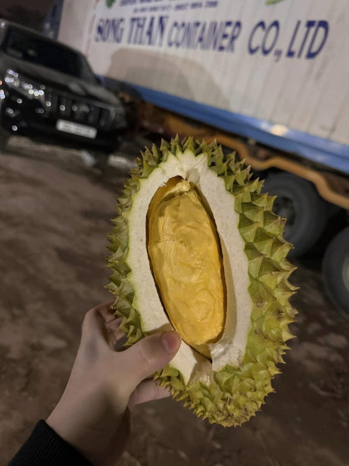 Nhiều bài đăng xả lỗ sầu riêng tại container xuất hiện trên mạng xã hội. Ảnh: Huyền Vũ.