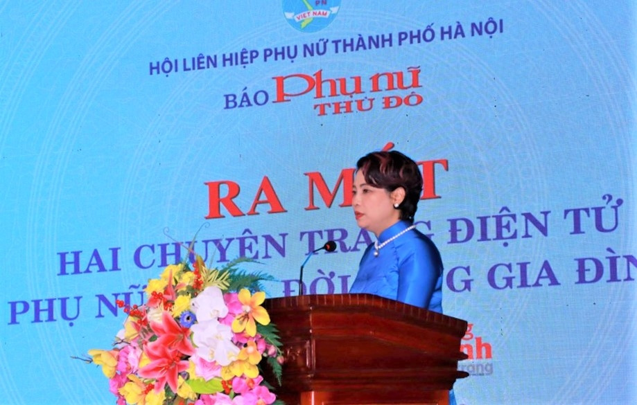 Bà Lê Quỳnh Trang - Tổng Biên tập Báo Phụ nữ Thủ đô phát biểu tại chương trình