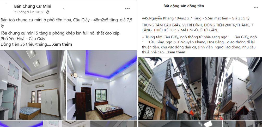 Nhiều rao bán cả tòa chung cư mini hiện nay. (Ảnh chụp màn hình) Nhiều rao bán cả tòa chung cư mini hiện nay. (Ảnh chụp màn hình)