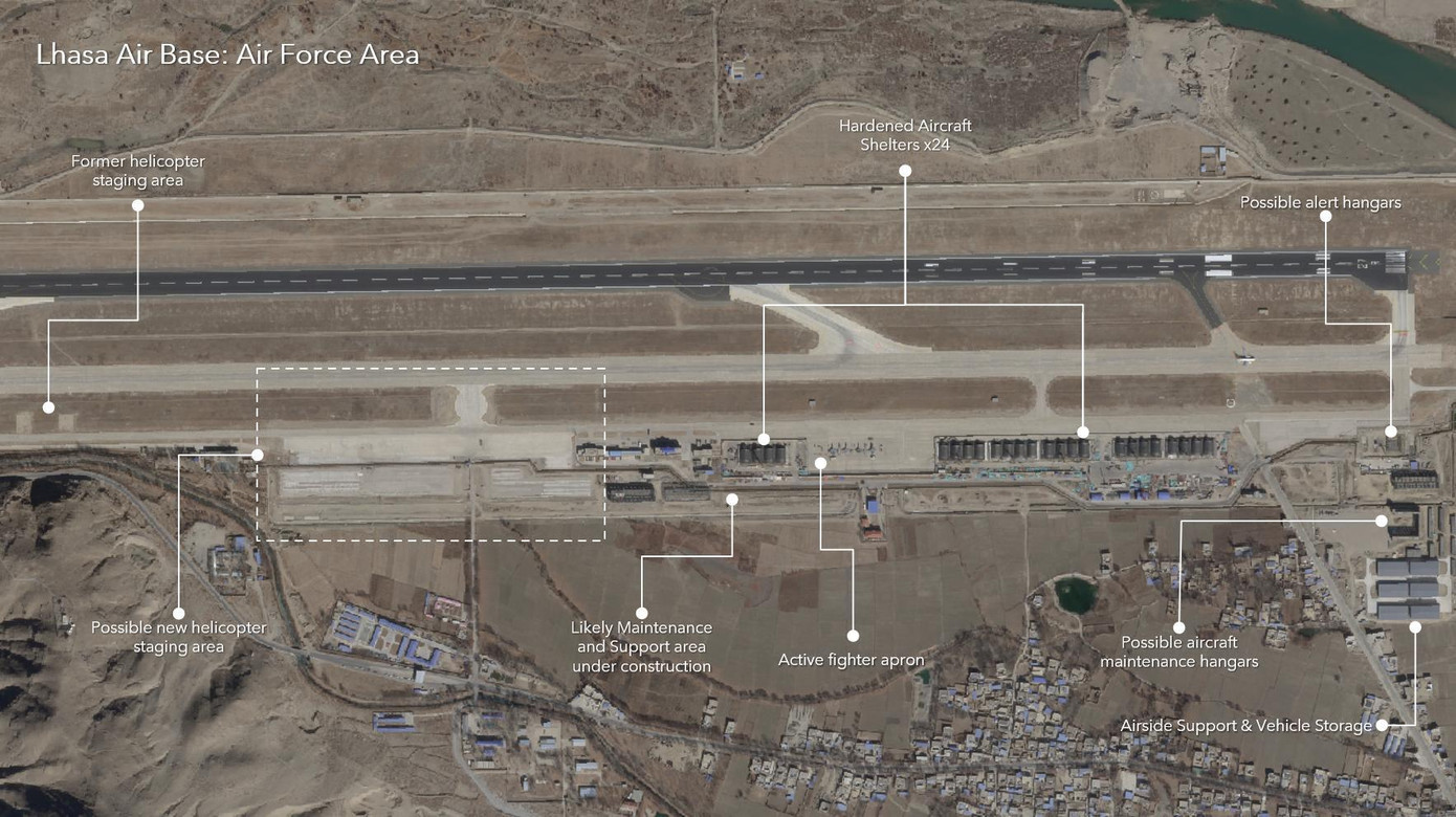 Cũng giống như ở Ngari Gunsa và Hotan, những mở rộng này cũng bao gồm các khu vực hỗ trợ và bảo trì mới. Tại Lhasa, một khu vực dành cho máy bay trực thăng hoàn toàn mới cũng dường như là đang được xây dựng.