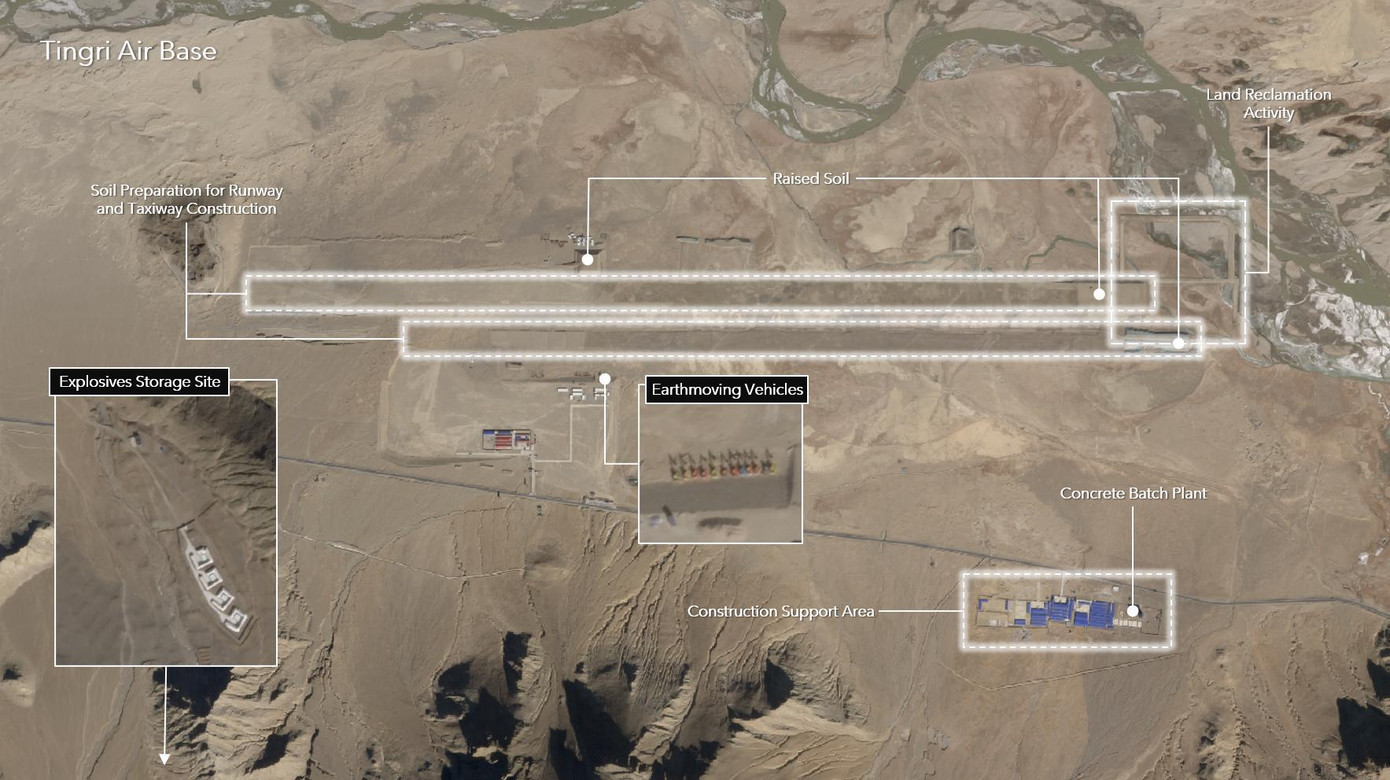 Ngoài việc tăng cường cơ sở hạ tầng tại các căn cứ và sân bay hiện có, hình ảnh vệ tinh cũng cho thấy việc xây dựng các đường băng hoàn toàn mới đang được tiến hành tại nhiều địa điểm khác nhau trong và xung quanh Tây Tạng.