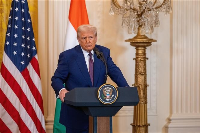 Tổng thống Mỹ Donald Trump phát biểu tại cuộc họp báo ở Nhà Trắng, Washington D.C., Ảnh: THX Tổng thống Mỹ Donald Trump phát biểu tại cuộc họp báo ở Nhà Trắng, Washington D.C., Ảnh: THX