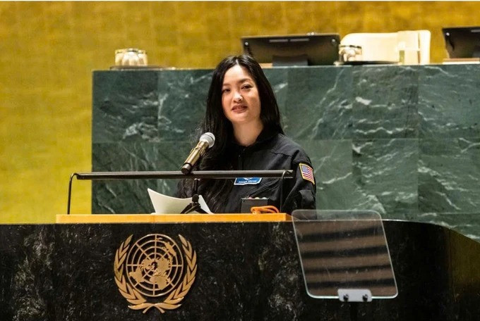 Nữ phi hành gia Amanda Nguyễn phát biểu tại trụ sở LHQ vào tháng 2/2025. Ảnh: RADHIKA CHALASANI/SPOTLIGHT INTIATIVE. Nữ phi hành gia Amanda Nguyễn phát biểu tại trụ sở LHQ vào tháng 2/2025. Ảnh: RADHIKA CHALASANI/SPOTLIGHT INTIATIVE.