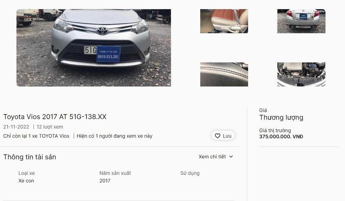 Chiếc Toyota Vios AT sản xuất năm 2017 đang được ngân hàng VIB thông báo thanh lý với giá 375 triệu đồng. Ảnh: VIB.