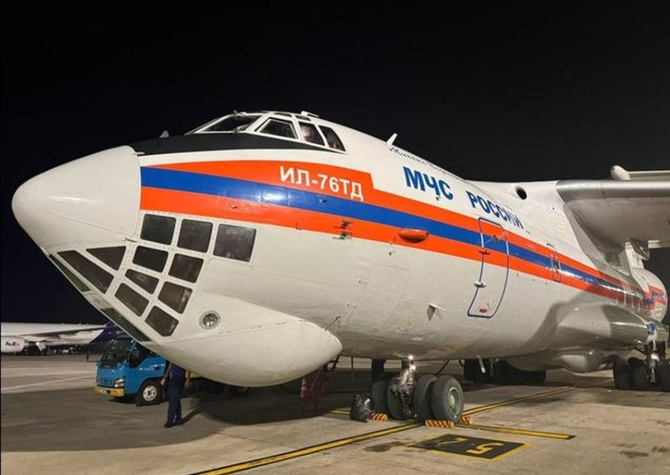 Chuyên cơ của Nga chuyển 35 tấn hàng viện trợ nhân đạo tới Việt Nam. Ảnh: Cục Quản lý đê điều và Phòng, chống thiên tai.