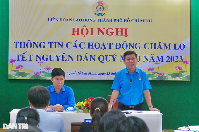 LĐLĐ TPHCM thông tin về hoạt động chăm lo Tết 2023 cho người lao động (Ảnh: Tùng Nguyên). LĐLĐ TPHCM thông tin về hoạt động chăm lo Tết 2023 cho người lao động (Ảnh: Tùng Nguyên).