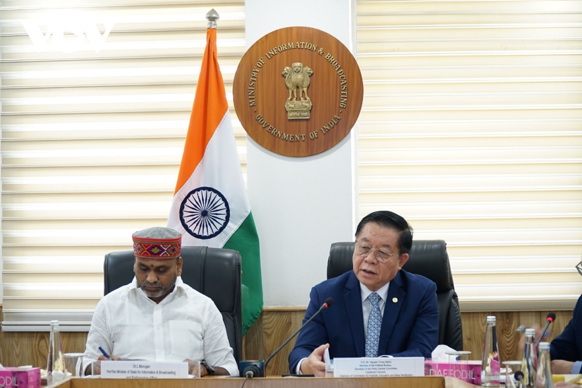 Trưởng ban Tuyên giáo và Dân vận Trung ương Nguyễn Trọng Nghĩa làm việc với Quốc vụ khanh Bộ Thông tin và Phát thanh - Truyền hình Ấn Độ Loganathan Murugan