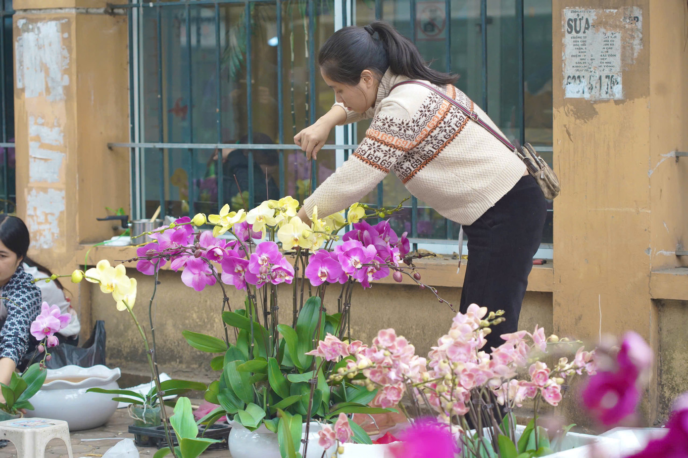 Điểm nhấn của khu chợ là các giỏ lan sang trọng, đa dạng về màu sắc và kiểu dáng, có giá dao động từ vài trăm nghìn đến vài triệu đồng, phù hợp với nhu cầu và sở thích của nhiều người.