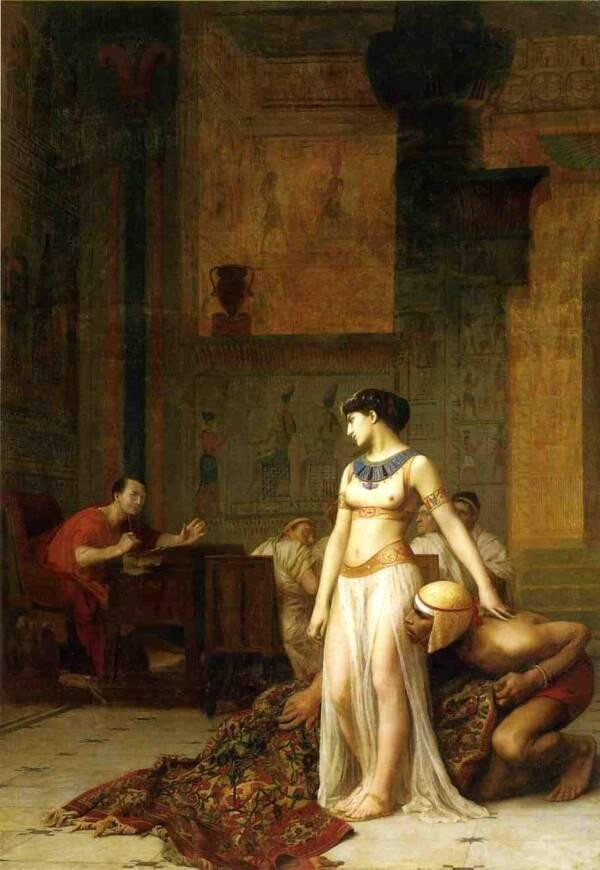 Cleopatra ra mắt Julius Caesar trong một tác phẩm nổi tiếng của Jean-Léon Gérôme năm 1866. Ảnh: Wikimedia Commons