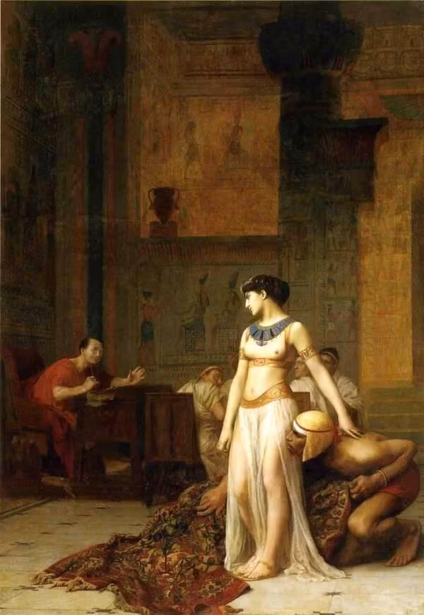 Cleopatra ra mắt Julius Caesar trong một tác phẩm nổi tiếng của Jean-Léon Gérôme năm 1866. Ảnh: Wikimedia Commons