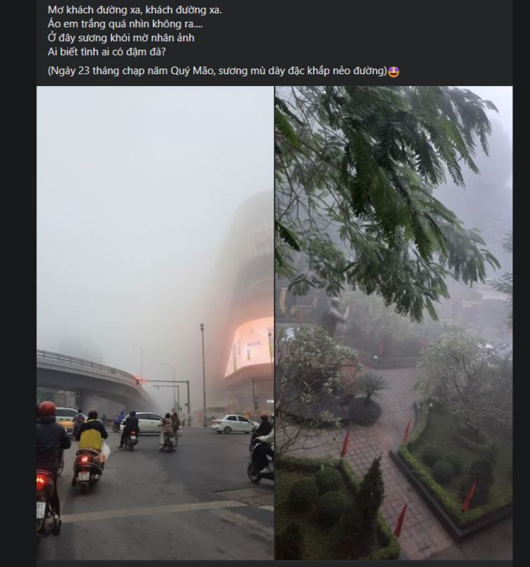 Trước khung cảnh tuyệt đẹp của Hà Nội mờ ảo trong sương, có người đã nghĩ ngay đến câu thơ của Hàn Mặc Tử: "Ở đây sương khói mờ nhân ảnh..."