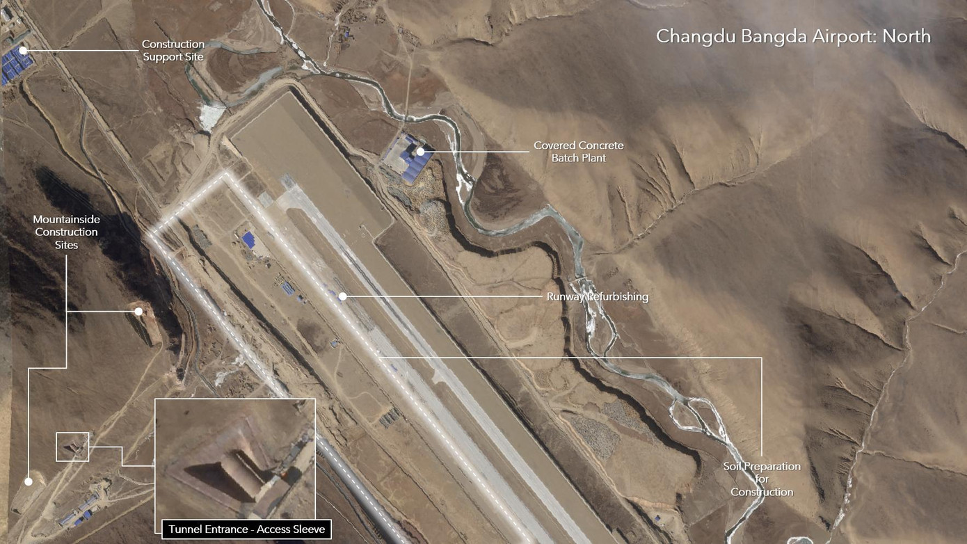 Hình ảnh mới cho thấy đường băng đang được tân trang, thậm chí có thể được mở rộng, trong khi việc xây dựng các cơ sở ngầm trên núi ngay cạnh sân bay cho thấy khả năng sân bay đóng vai trò quân sự.