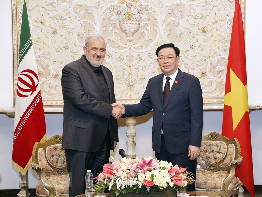 Trước đó, Chủ tịch Quốc hội Vương Đình Huệ tiếp Bộ trưởng Bộ Công nghiệp, Mỏ và Thương mại Iran Abbas Aliabadi. (Ảnh: Doãn Tấn/TTXVN)