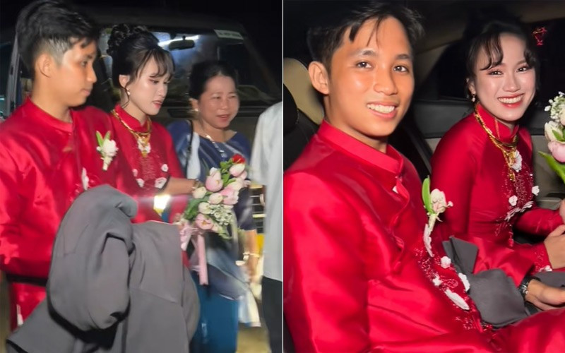 Cô dâu trong khoảnh khắc lên xe hoa theo chồng về dinh. Ảnh cắt từ clip