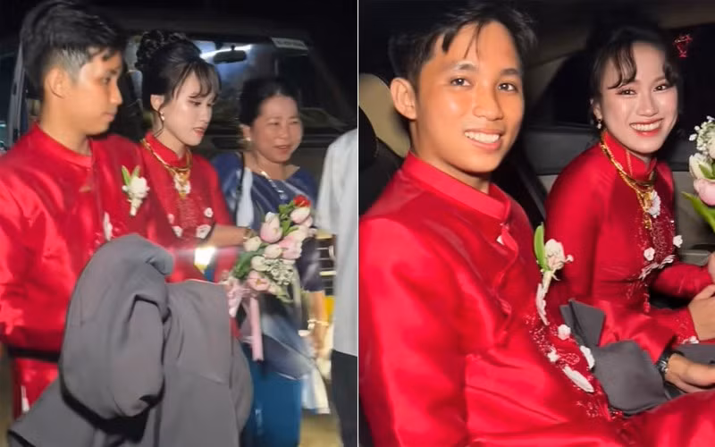 Cô dâu trong khoảnh khắc lên xe hoa theo chồng về dinh. Ảnh cắt từ clip