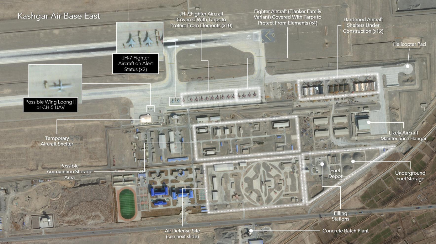 Hình ảnh cho thấy nhiều khả năng các hệ thống tên lửa đất đối không HQ-9 được triển khai tại địa điểm này.