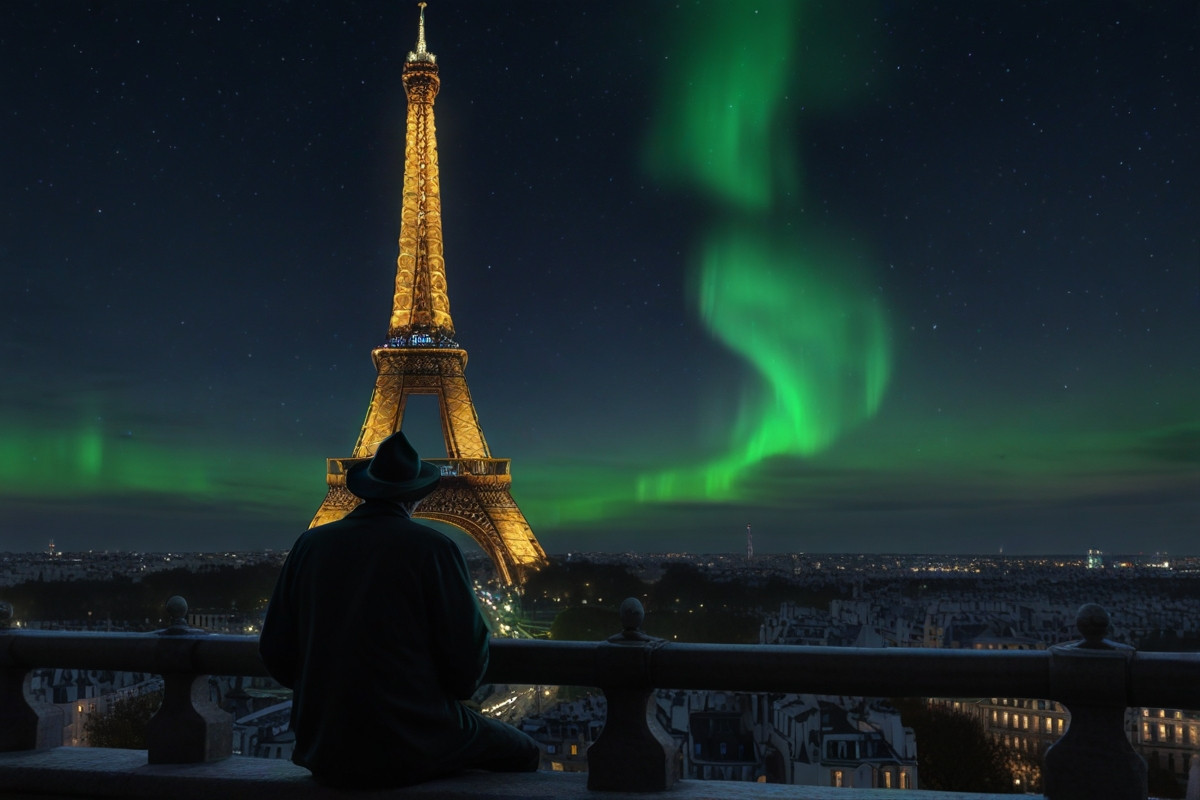 Hình ảnh cực quang được nhìn thấy bên Tháp Eiffel của Pháp. Ảnh: Papi et mamie voyagent