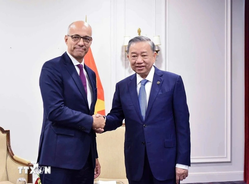 Tổng Bí thư, Chủ tịch nước Tô Lâm tiếp ông Philippe ERRERA - Giám đốc Tập đoàn về phát triển quốc tế và Chính phủ cùng các thành viên của Tập đoàn Safran. (Ảnh: Trí Dũng/TTXVN)