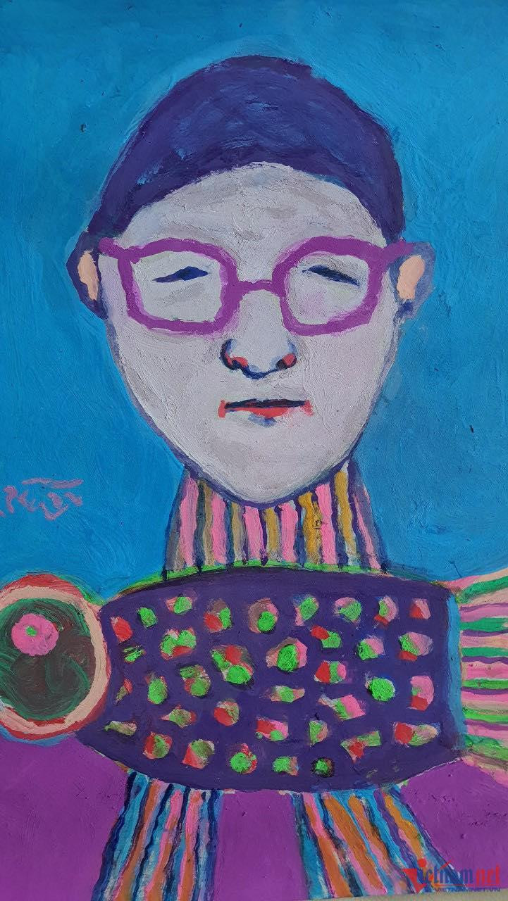 Bức tranh hoạ sĩ Hoàng Phượng Vỹ vẽ Bôm bằng ký ức. Bức tranh hoạ sĩ Hoàng Phượng Vỹ vẽ Bôm bằng ký ức.