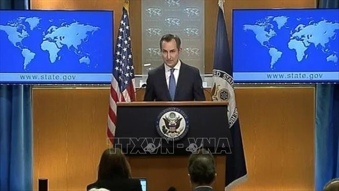 Phát ngôn viên Bộ Ngoại giao Mỹ Matthew Miller trong cuộc họp báo ở Washington DC. Ảnh: TTXVN Phát ngôn viên Bộ Ngoại giao Mỹ Matthew Miller trong cuộc họp báo ở Washington DC. Ảnh: TTXVN