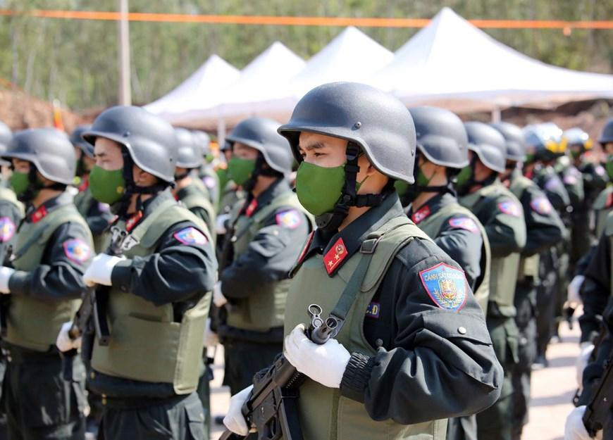 Cán bộ, chiến sỹ CSCĐ tham dự buổi lễ thành lập Trung tâm huấn luyện quốc gia về phòng, chống khủng bố. (Ảnh: TTXVN phát)