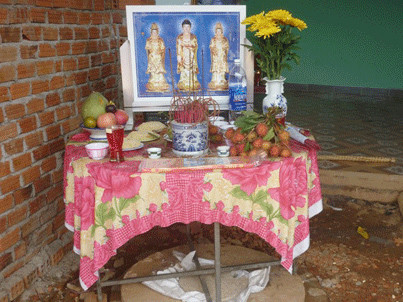 Cái giếng phát hiện thi thể bà Cử đã được đậy nắp, lập bàn thờ bên trên