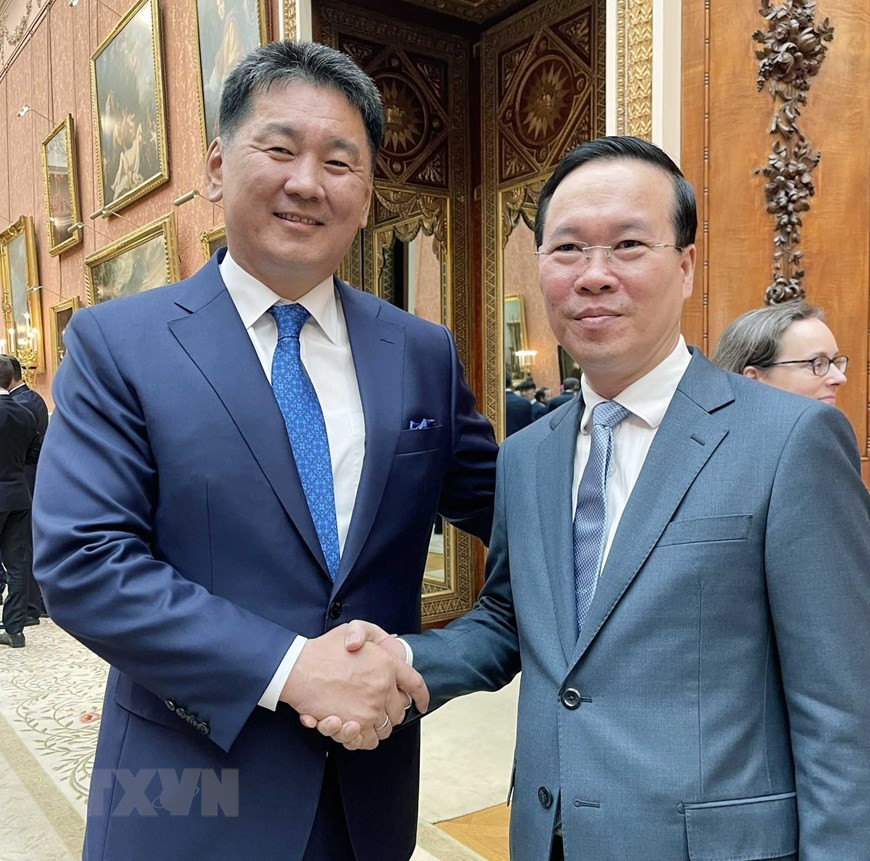 Chủ tịch nước Võ Văn Thưởng gặp Tổng thống Mông Cổ Ukhnaagiin Khürelsükh. (Ảnh: TTXVN)