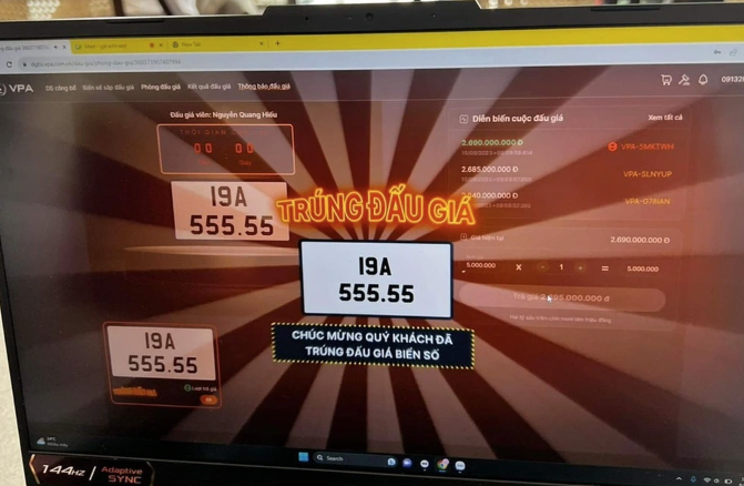 Anh Thành trúng đấu giá biển số ngũ quý 5 Phú Thọ (Ảnh: NVCC).