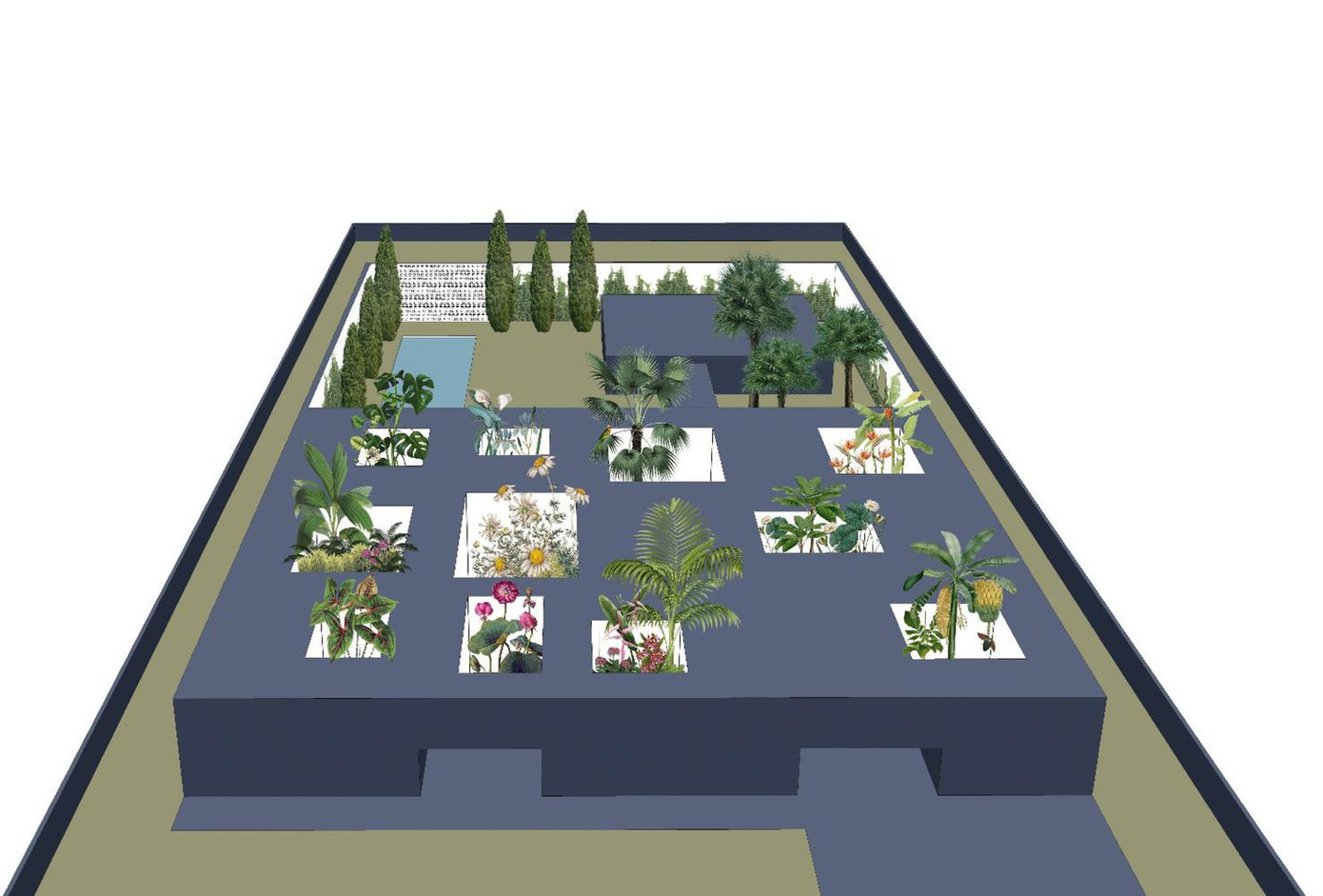 Không gian nhà được phân chia thành 9 khu vực, ở giữa mỗi khu là các sân trong đóng vai trò thay giếng trời để đón ánh sáng ban ngày và thông gió tự nhiên cho ngôi nhà. Không gian nhà được phân chia thành 9 khu vực, ở giữa mỗi khu là các sân trong đóng vai trò thay giếng trời để đón ánh sáng ban ngày và thông gió tự nhiên cho ngôi nhà.