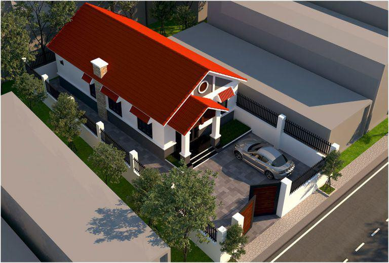 Đây là kiểu nhà cấp 4 mái lợp không đổ trần thiết kế đơn giản nhưng vẫn thể hiện được sự hiện đại và tinh tế. Theo đó, mặt tiền thiết kế rộng và thoáng, tường ngoài ốp bằng gạch hoa màu sáng. Trong nhà có 2 phòng ngủ nên phù hợp với gia đình có từ 3 đến 4 thành viên.