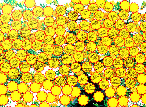 Chữ ký của hơn 200 văn nghệ sỹ tại TP HCM trên bức tranh một cây mai vàng gửi đến các chiến sĩ Trường Sa. Ngày hội Mùa xuân biển đảo do Thành đoàn TP HCM phối hợp với báo Tuổi trẻ tổ chức để nối đất liền với đảo xa, chuyển tải những tình cảm của văn nghệ sỹ và người dân TP HCM sẻ chia hương xuân, gửi hơi ấm từ đất liền đến các chiến sĩ đang ngày đêm canh giữ biển trời Trường Sa và nhà giàn DK1. Chữ ký của hơn 200 văn nghệ sỹ tại TP HCM trên bức tranh một cây mai vàng gửi đến các chiến sĩ Trường Sa. Ngày hội Mùa xuân biển đảo do Thành đoàn TP HCM phối hợp với báo Tuổi trẻ tổ chức để nối đất liền với đảo xa, chuyển tải những tình cảm của văn nghệ sỹ và người dân TP HCM sẻ chia hương xuân, gửi hơi ấm từ đất liền đến các chiến sĩ đang ngày đêm canh giữ biển trời Trường Sa và nhà giàn DK1