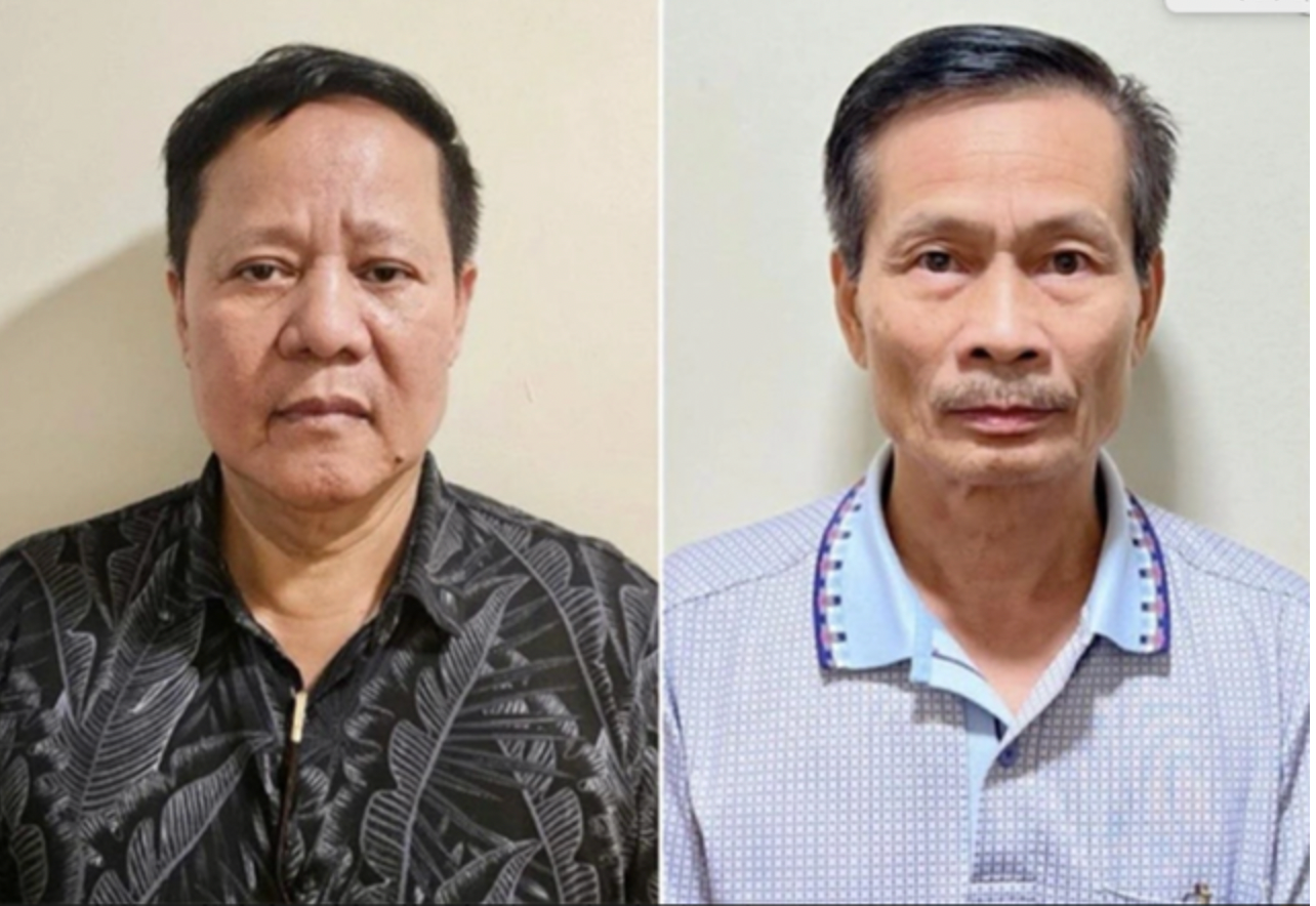 Các bị can: Đoàn Văn Huấn (trái) và Nguyễn Văn Chính, lãnh đạo Công ty Thái Dương. Các bị can: Đoàn Văn Huấn (trái) và Nguyễn Văn Chính, lãnh đạo Công ty Thái Dương.