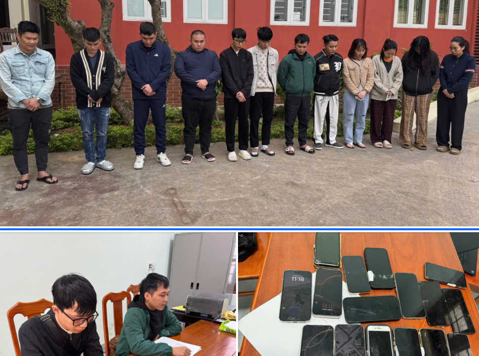 Các đối tượng cùng tang vật. Ảnh: Bộ Công an Các đối tượng cùng tang vật. Ảnh: Bộ Công an