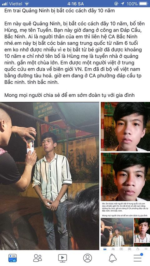 Tin mới nhất vụ thiếu niên bị bắt cóc trở về từ Trung Quốc sau 10 năm ảnh 3