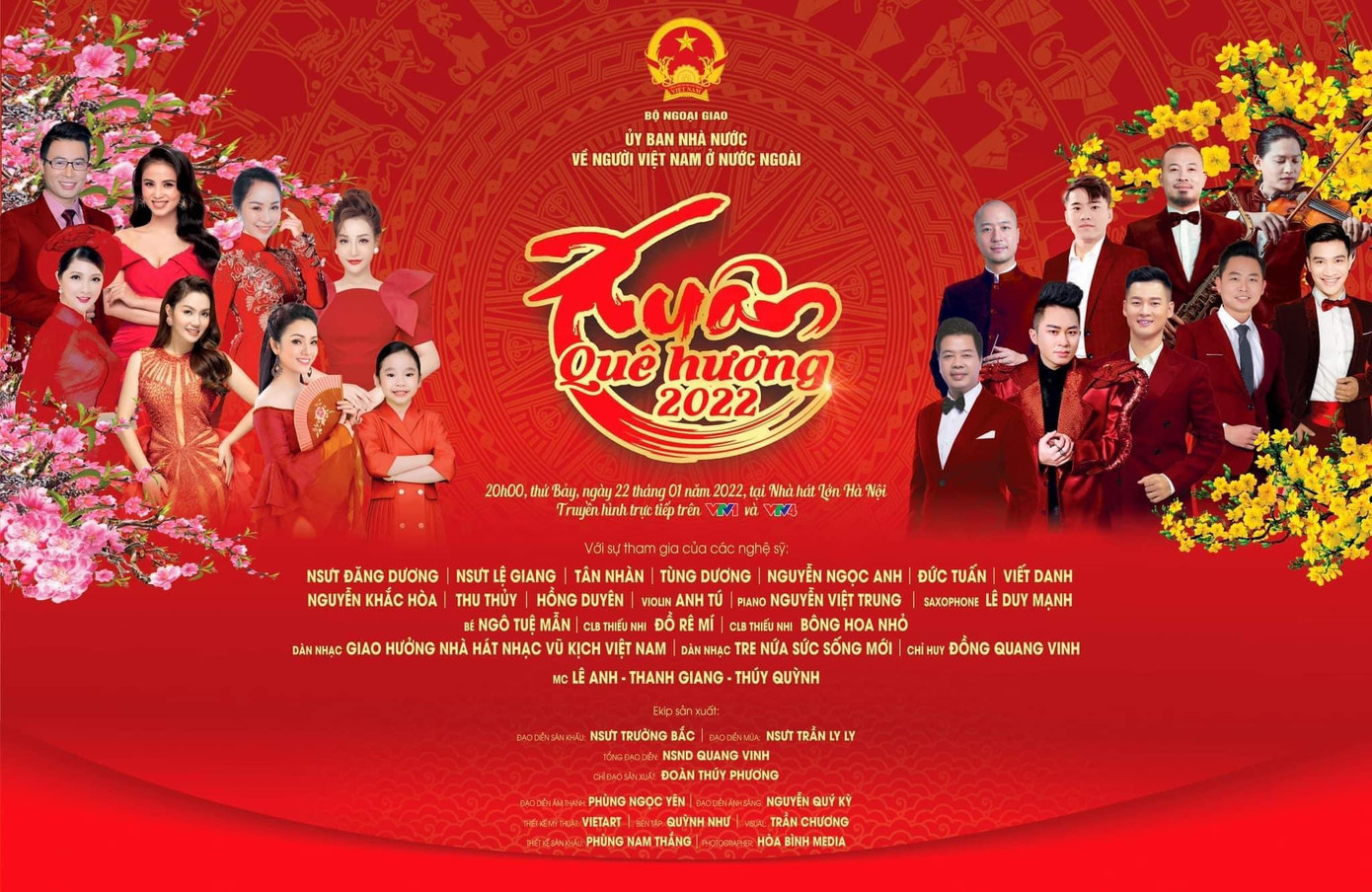 Chương trình nghệ thuật &quot;Xuân Quê hương&quot; năm 2022 có sự góp mặt của nhiều nghệ sỹ trong và ngoài nước tại Nhà hát Lớn Hà Nội, tối 22/1/2022.