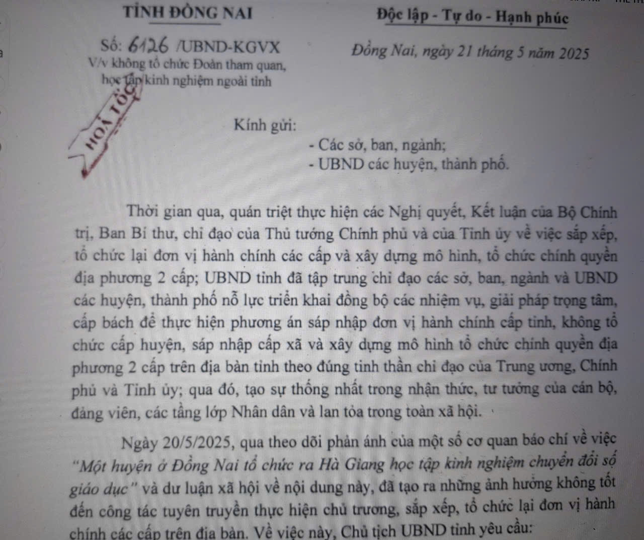 Công văn hỏa tốc của UBND tỉnh về việc không tổ chức các đoàn tham quan