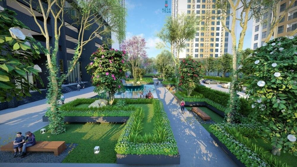 Dự án Rose Town tích hợp hệ thống tiện ích đa dạng, hiện đại và không gian xanh mát, đáp ứng tối đa nhu cầu của cư dân