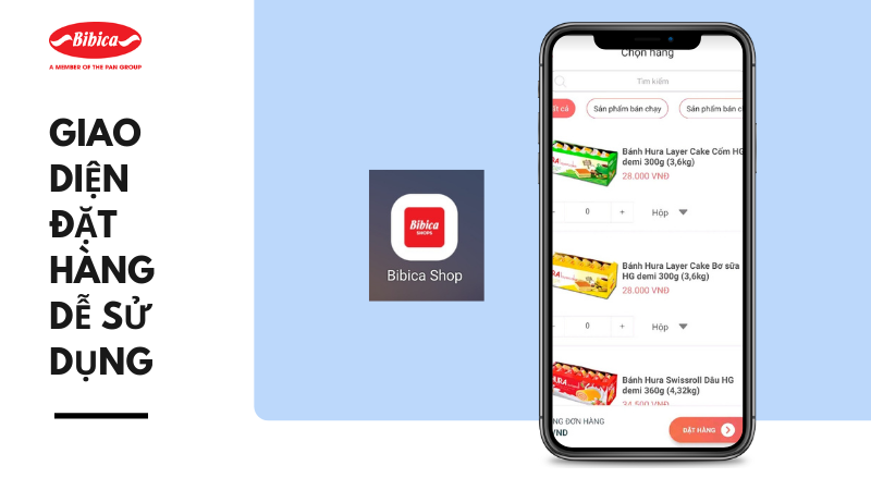 Giao diện đặt hàng nhà cung cấp của App Bibica shops