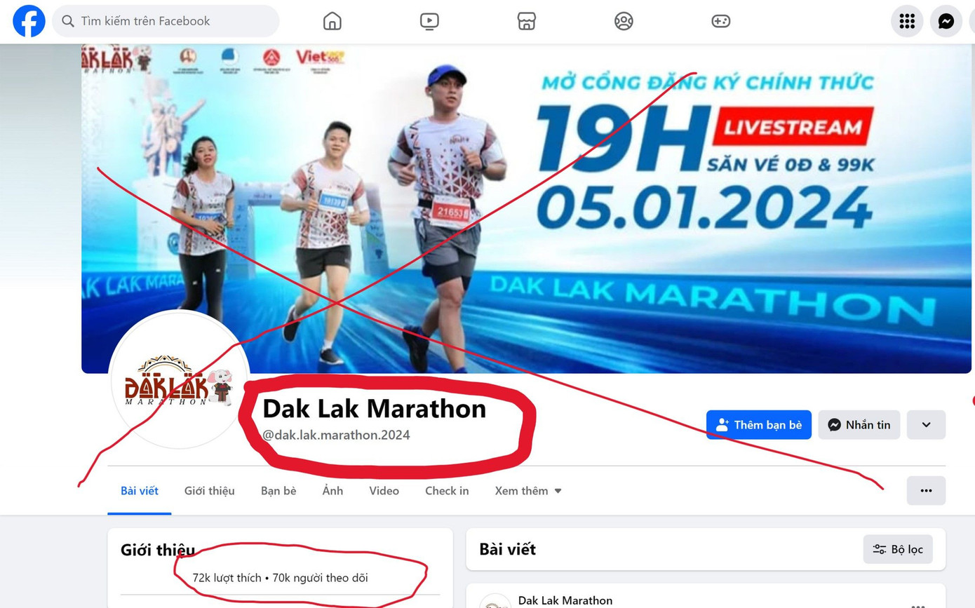 Fanpage giả mạo giải Đắk Lắk Marathon 2024 Fanpage giả mạo giải Đắk Lắk Marathon 2024