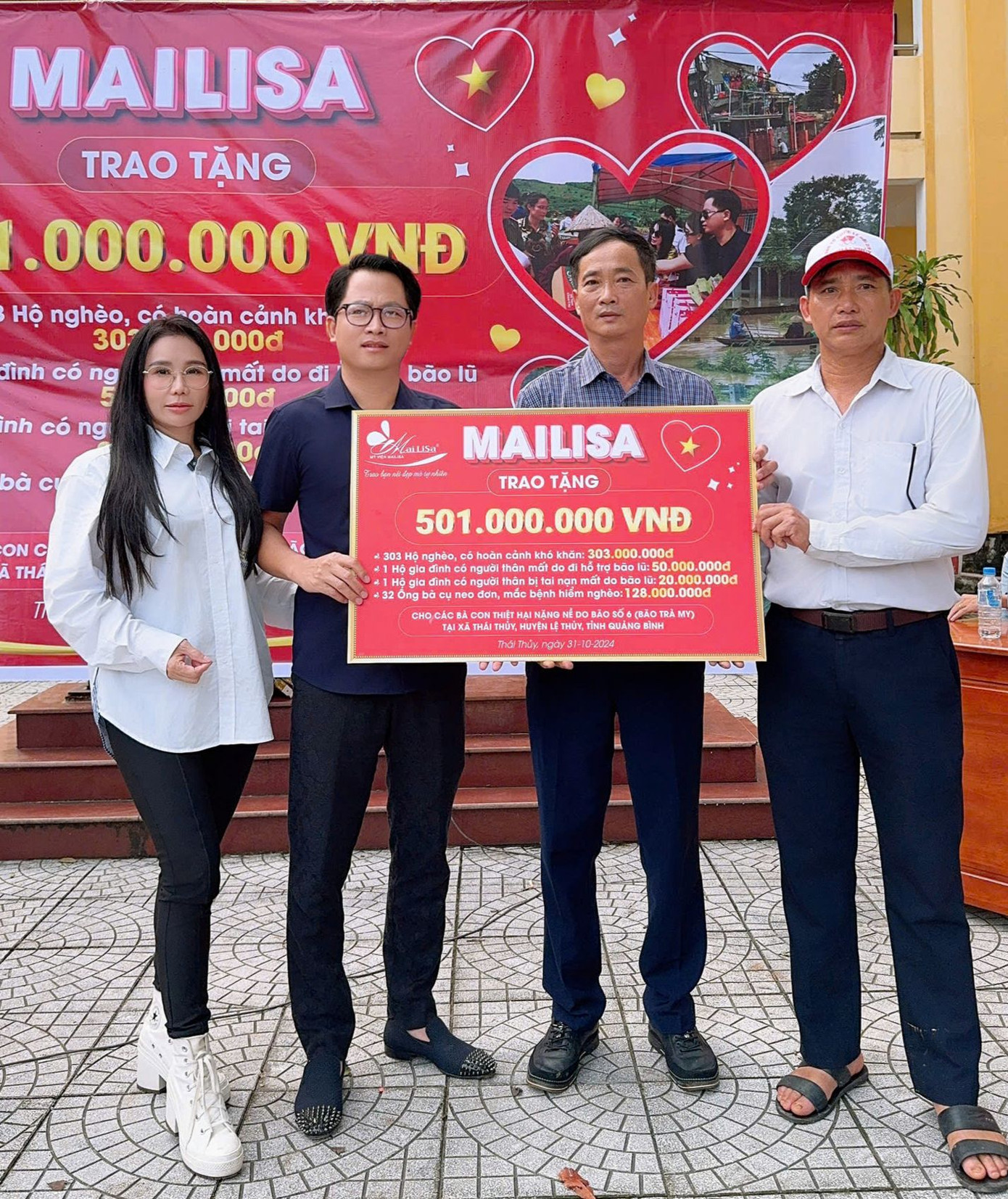 Vợ chồng Mailisa trao tặng 501.000.000Đ tiền mặt ủng hộ bà con xã Thái Thủy, Lệ Thủy, Quảng Bình