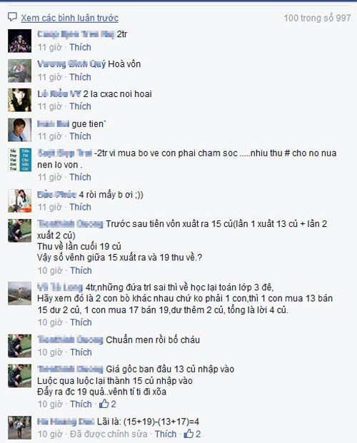 Bài toán lớp 3 ‘tính tiền lãi bán bò’ gây tranh cãi ảnh 2