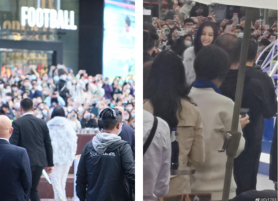 Ngôi sao "Em là niềm kiêu hãnh của anh" chứng minh sức hút "không phải dạng vừa" khi có hàng nghìn người hâm mộ đến xem sự kiện. Mỗi bước chân, góc hình của cô đều được dân mạng chụp lại và chia sẻ rầm rộ trên Weibo.