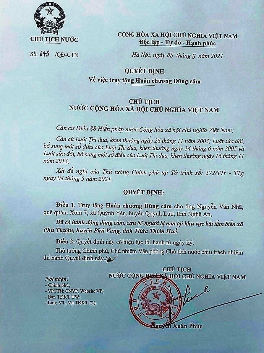 Quyết định số 643/QĐ-CTN ngày 5/5/2021 của Chủ tịch nước Nguyễn Xuân Phúc.