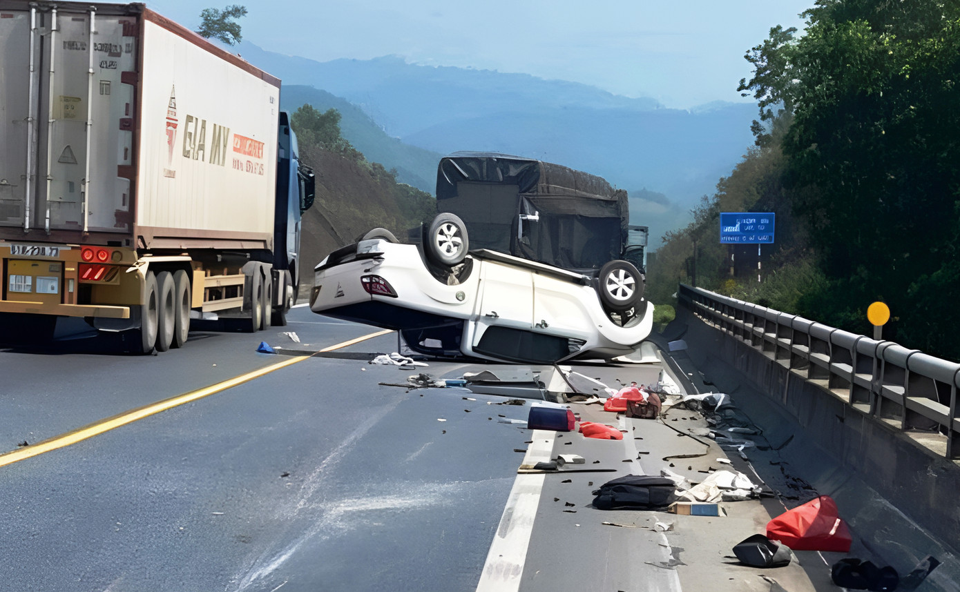 Hiện trường vụ tai nạn giao thông do xe ô tô bán tải tự gây. Ảnh: CTV