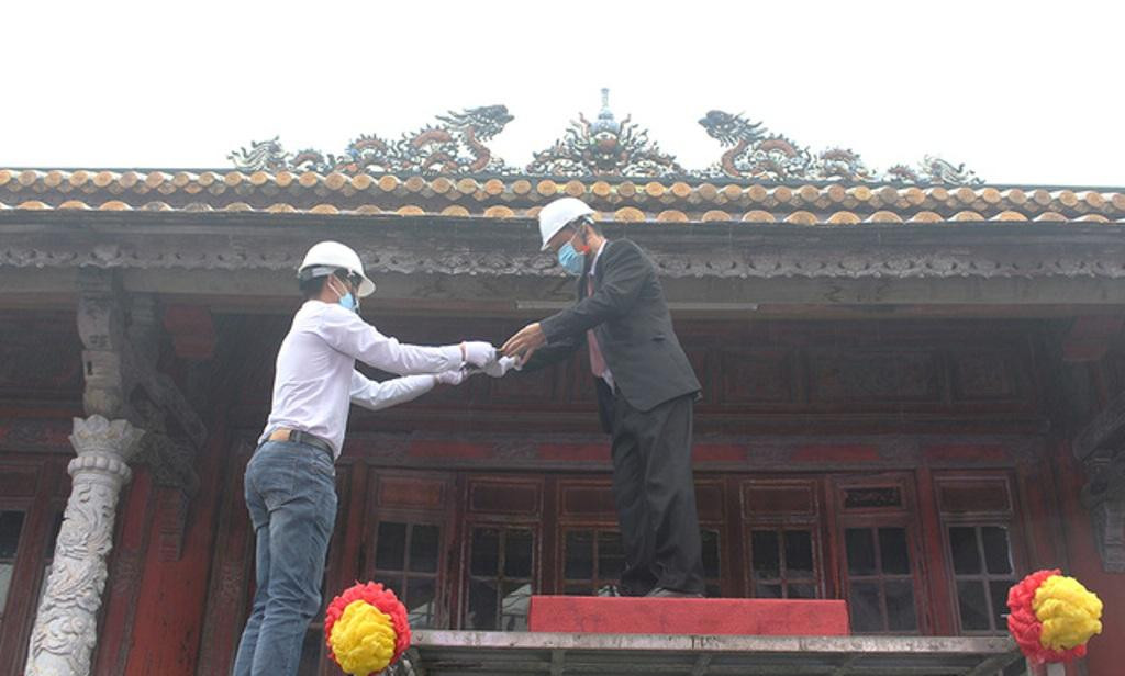 Thời gian trùng tu điện Thái Hòa dự kiến kéo dài đến tháng 8/2025 (trong ảnh là nghi thức khởi công trùng tu).