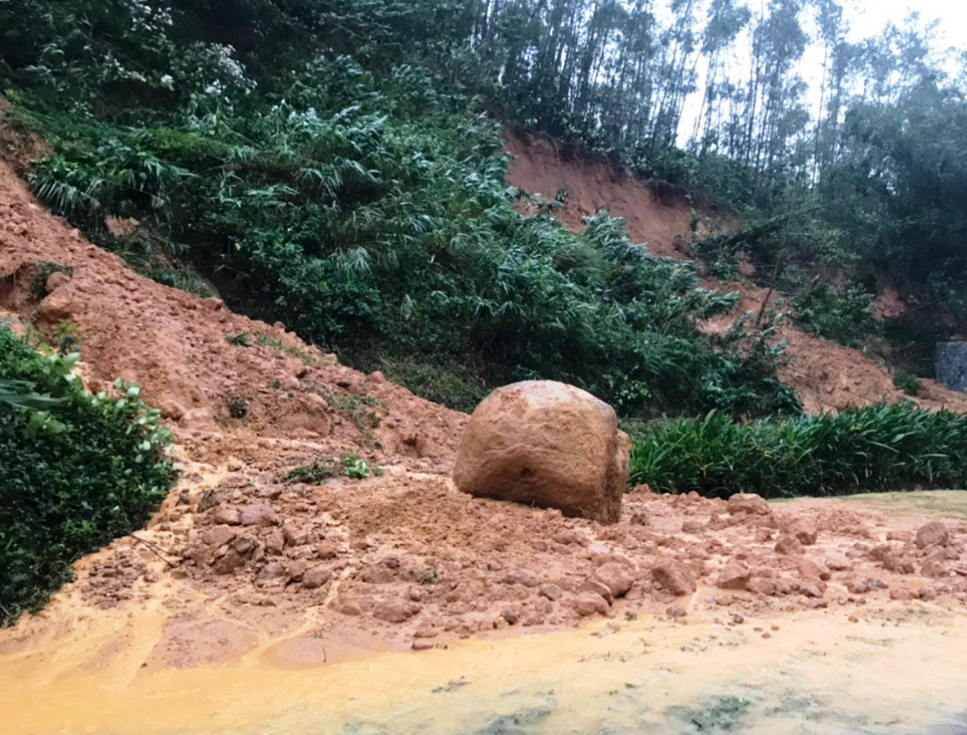 Sạt lở đất đồi tại tuyến đường đèo xã Lộc Vĩnh (huyện Phú Lộc) trong một trận mưa lũ. Sạt lở đất đồi tại tuyến đường đèo xã Lộc Vĩnh (huyện Phú Lộc) trong một trận mưa lũ.