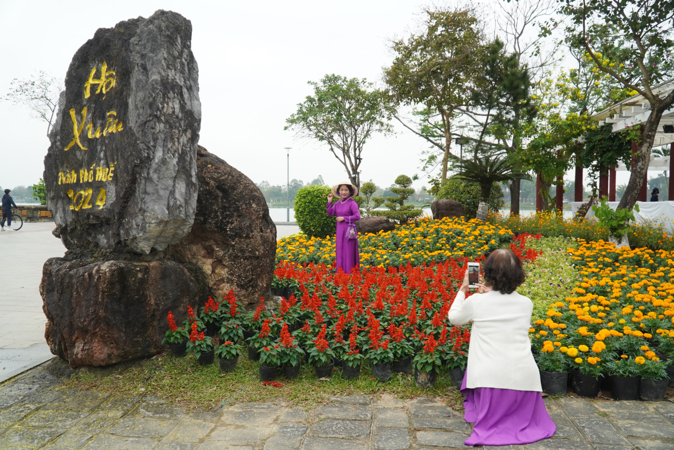 Một cụm hoa, cây cảnh phục vụ Tết đã được bố trí tại khu vực công viên trước Trường Quốc học Huế. Một cụm hoa, cây cảnh phục vụ Tết đã được bố trí tại khu vực công viên trước Trường Quốc học Huế.