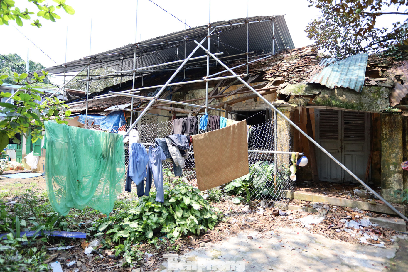 Những thanh giàn giáo kim loại được dựng lên một cách chênh vênh, như một nỗ lực níu giữ những gì còn sót lại trước sự tàn phá không ngừng của thời gian. Chúng đan xen với bộ khung gỗ cũ, tạo ra sự đối lập giữa cái mới và cái cũ, giữa sự kiên trì bảo tồn và sự tàn phá vô tình của thời gian, khí hậu khắc nghiệt. Những thanh giàn giáo kim loại được dựng lên một cách chênh vênh, như một nỗ lực níu giữ những gì còn sót lại trước sự tàn phá không ngừng của thời gian. Chúng đan xen với bộ khung gỗ cũ, tạo ra sự đối lập giữa cái mới và cái cũ, giữa sự kiên trì bảo tồn và sự tàn phá vô tình của thời gian, khí hậu khắc nghiệt.