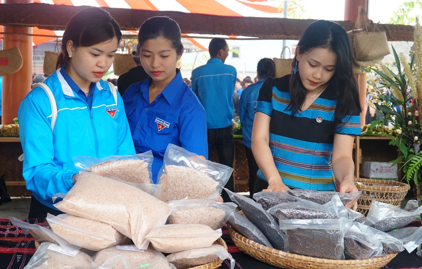 Giới thiệu các đặc sản địa phương tại hoạt động ra quân Ngày cao điểm “Tình nguyện chung tay xây dựng nông thôn mới”.